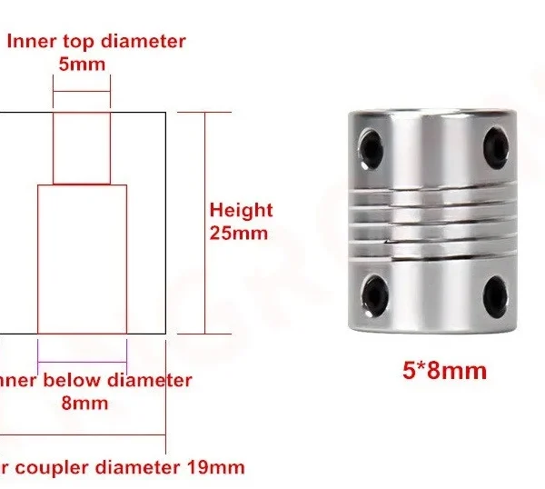 Aluminium Flexible Coupling 5x8mm