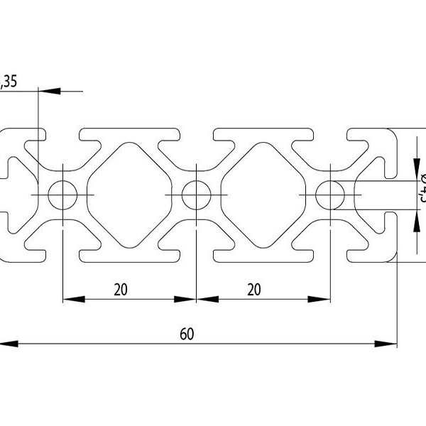 Aluminum Profile 20x60 L-Slot Silver groove 5